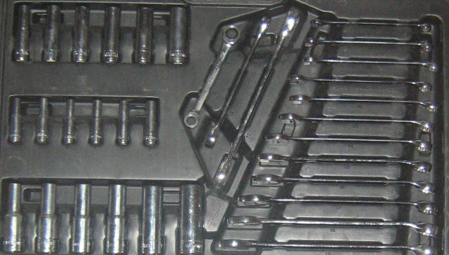 chrome plated spanners and sockets in a plastic tool case